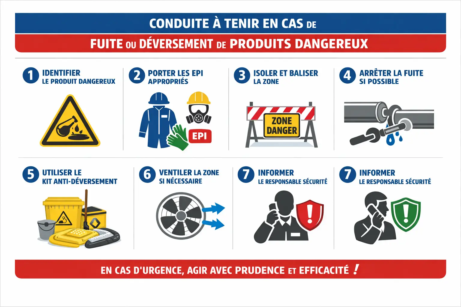 Affiche de procédure d'urgence en cas de déversement de produits dangereux