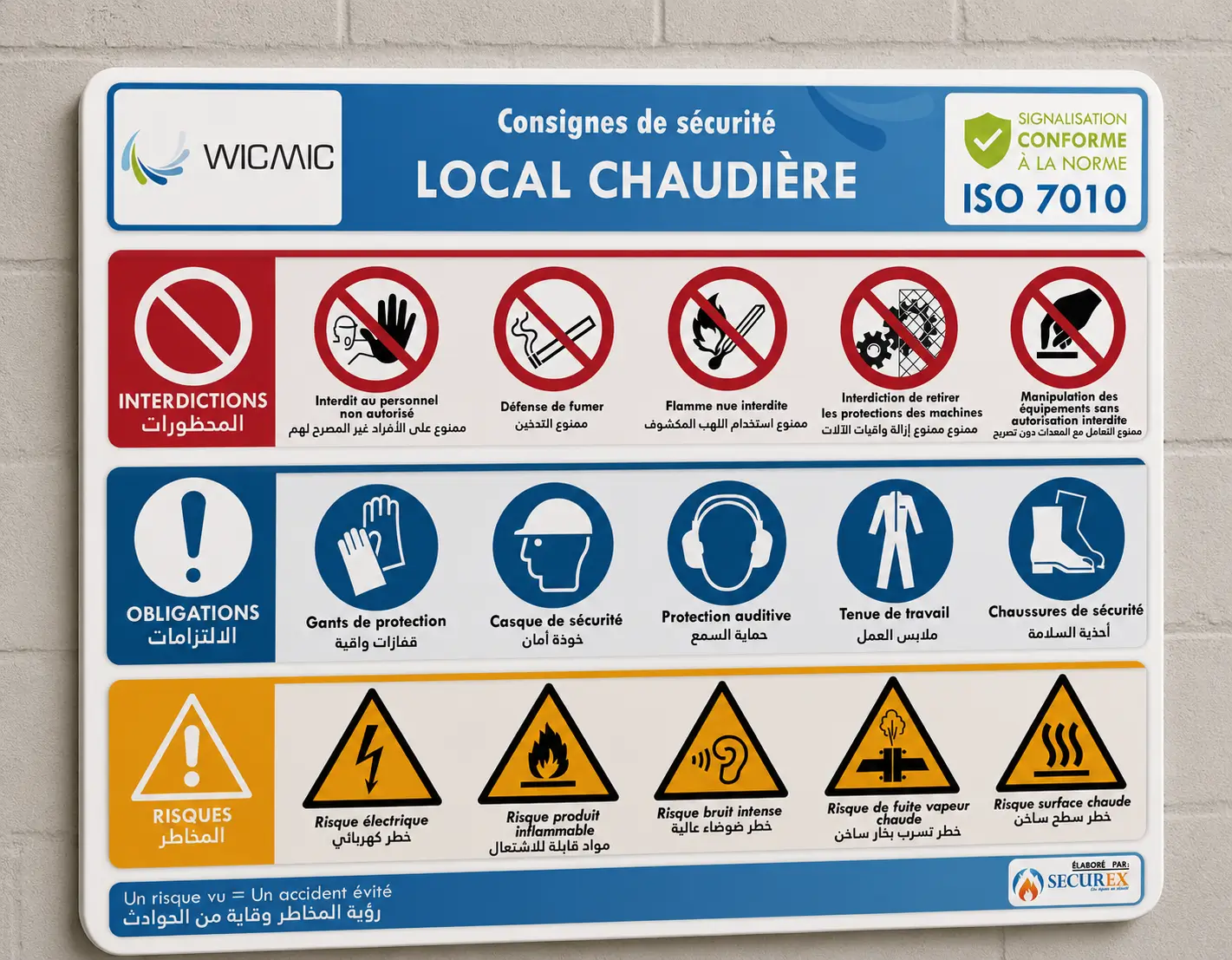 Consignes de sécurité affichées à l'entrée d'un local chaudière