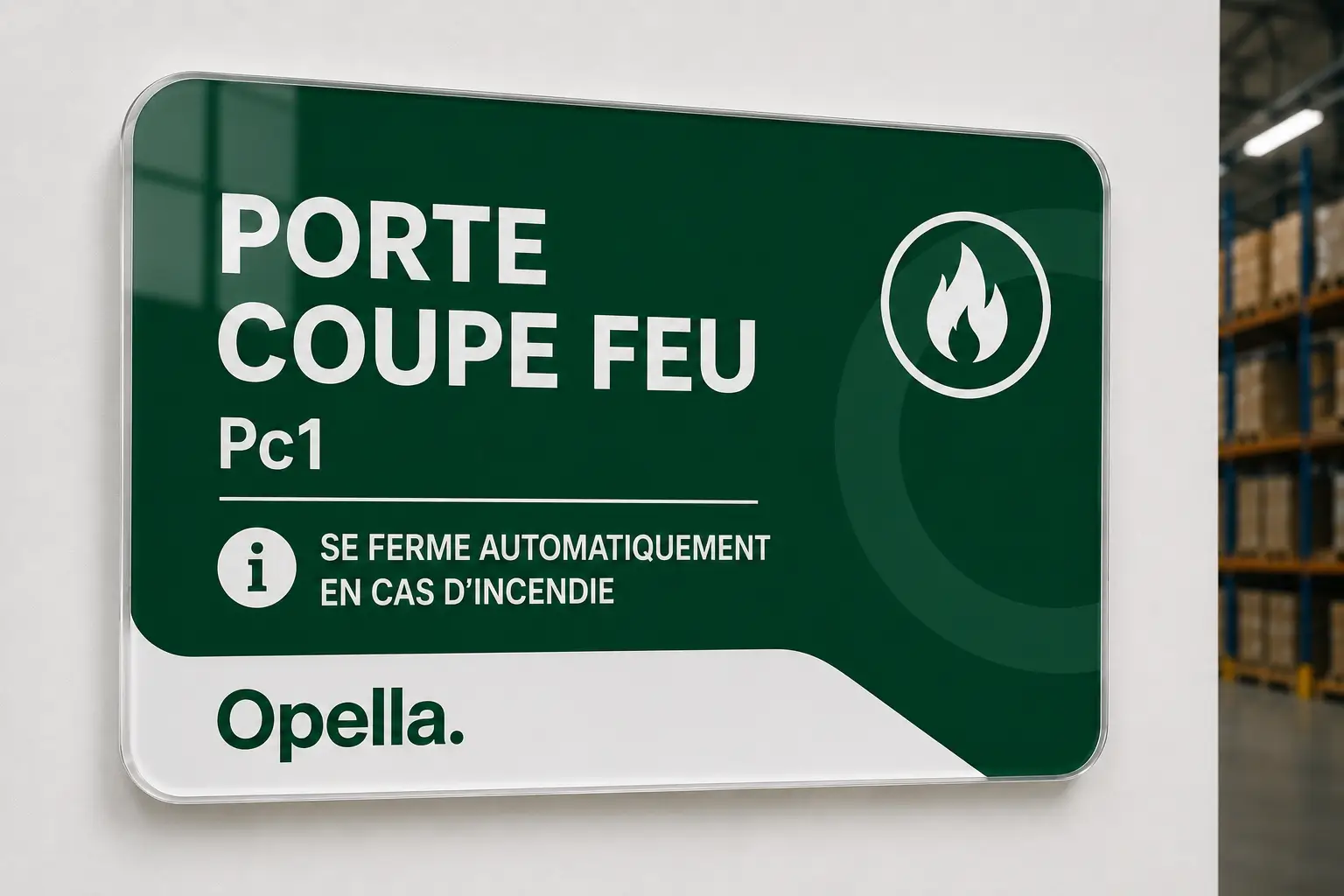 Panneau de signalisation apposé sur une porte coupe-feu