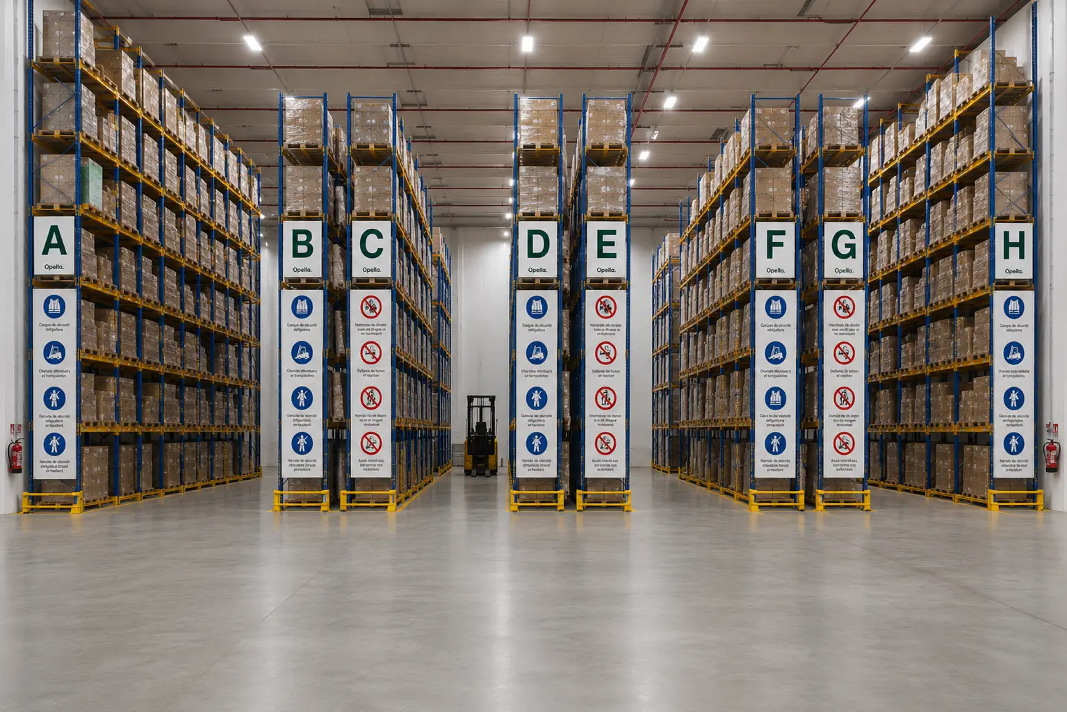 Consignes de sécurité affichées dans un entrepôt de stockage