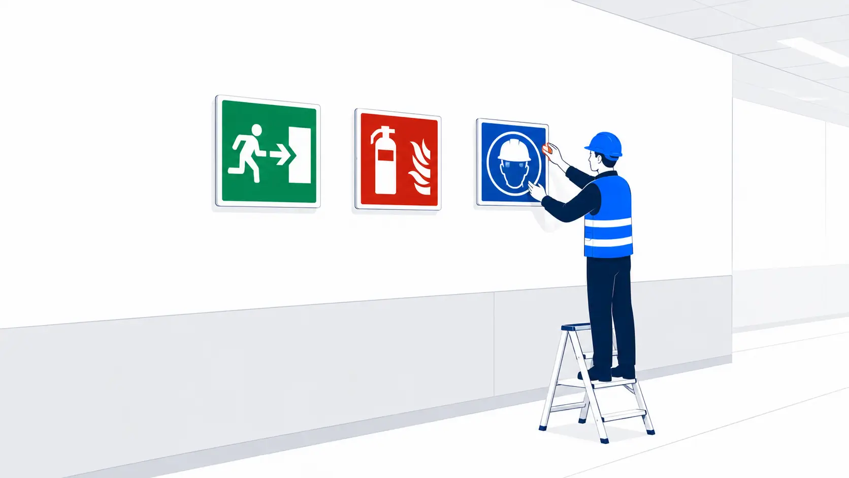 Panneaux de signalisation de sécurité photoluminescents posés sur site