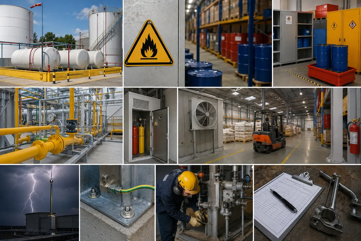 Cuvette de rétention autour d'un réservoir de liquide inflammable