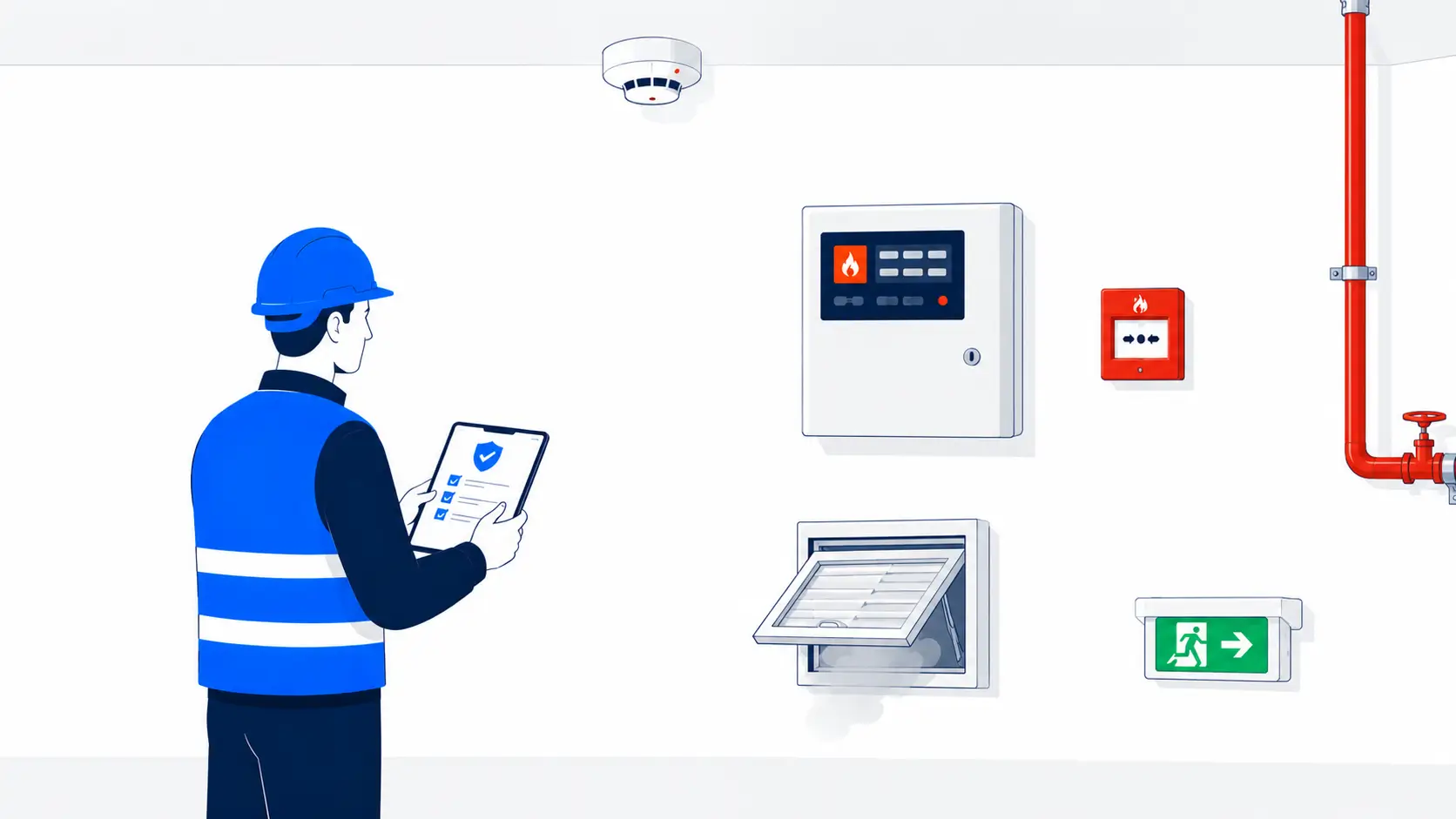 Installation de détection automatique d'incendie en cours de vérification